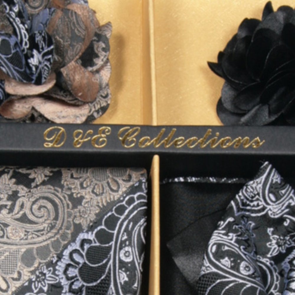 6 Piece Silver Gold Black Necktie & Bow Tie Set - Picture 6 of 6